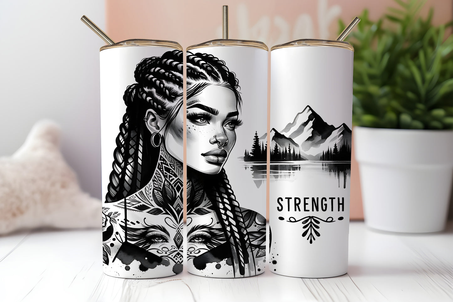 Motivational Girl Power - Strength - 20oz Printed Straight Tumbler