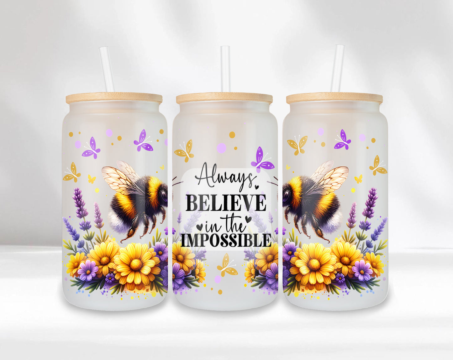 Always Believe - Bees Collection | 16oz Frosted Glass Jars