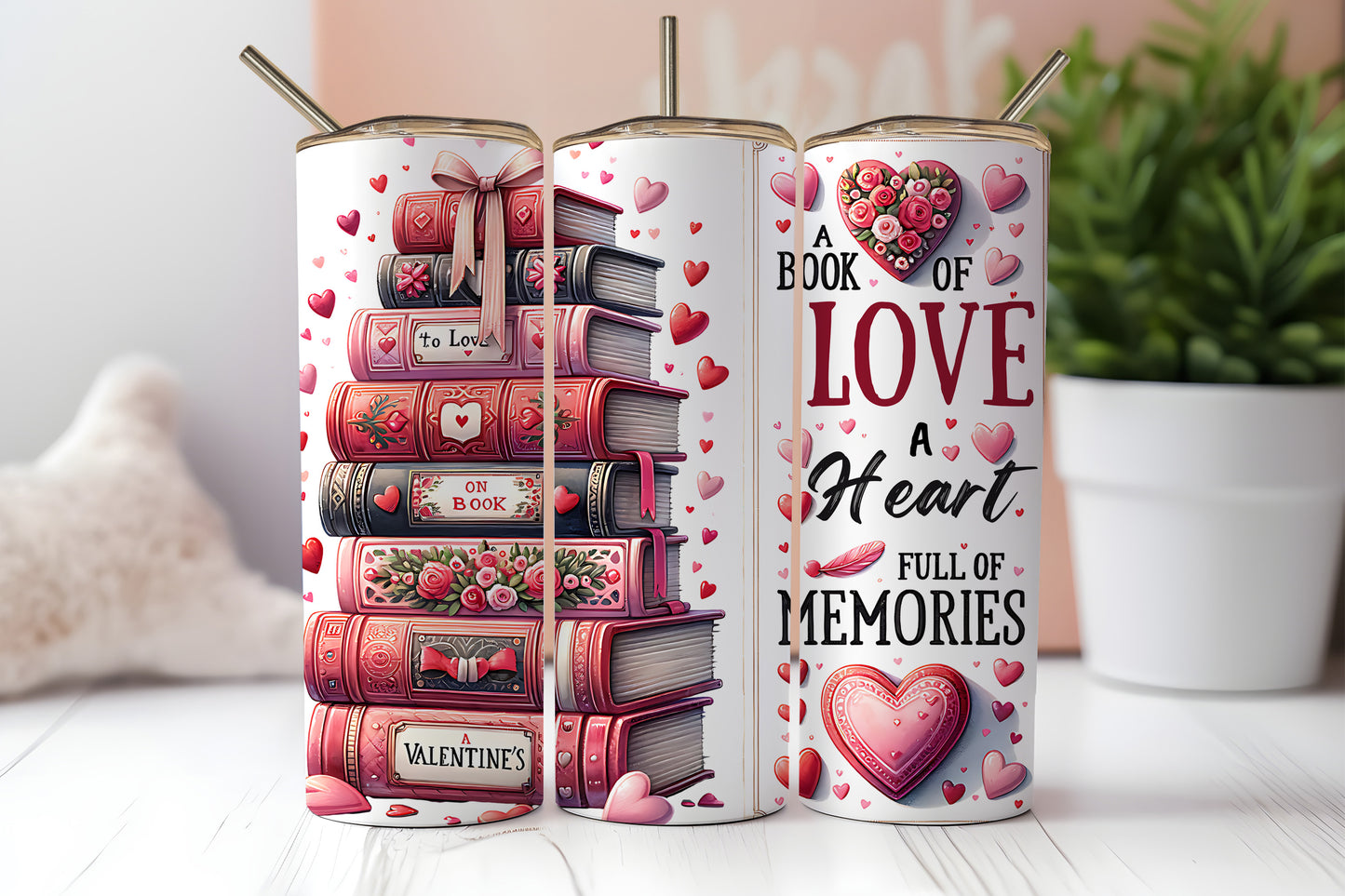 Love Hearts And Books - 20oz Printed Straight Tumbler