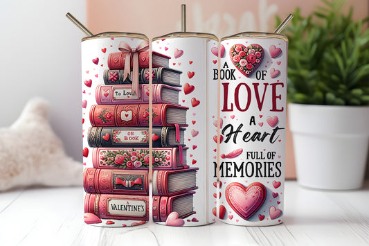 Love Hearts And Books - 20oz Printed Straight Tumbler