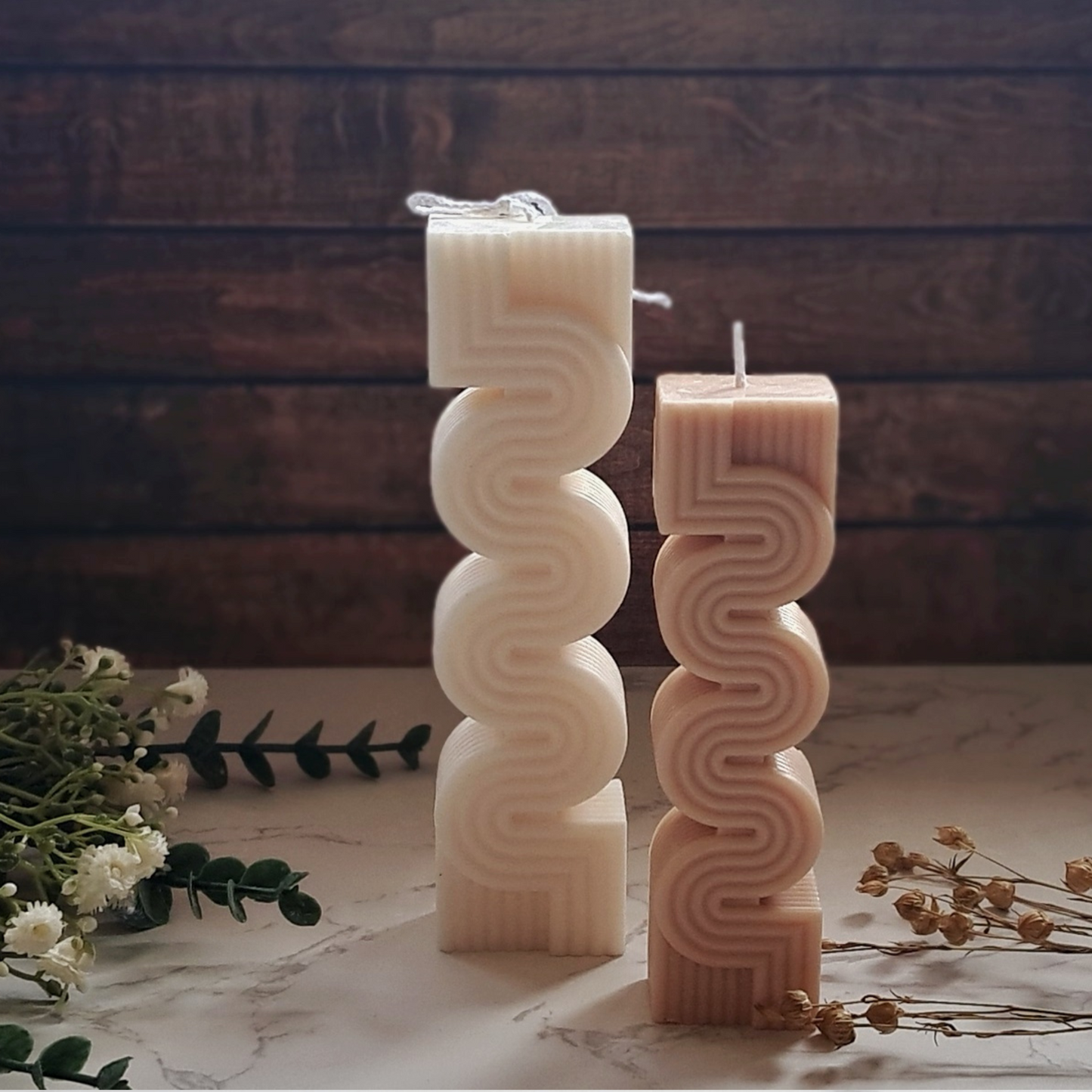 Large Ribbed Wavy Pillar Candle - Unscented